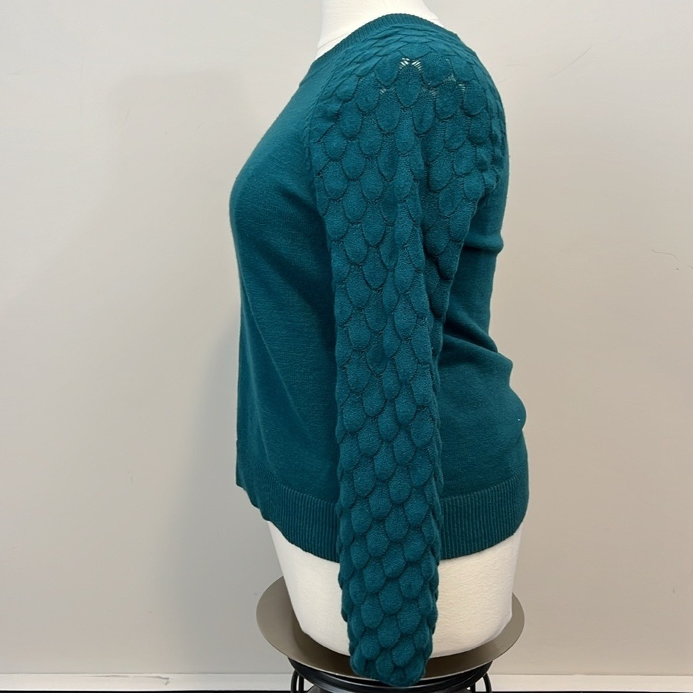 Lane Bryant Dark Teal Crew Neck Sweater Textured Bubble Sleeve 14/16 Mermaidcore - Picture 3 of 16